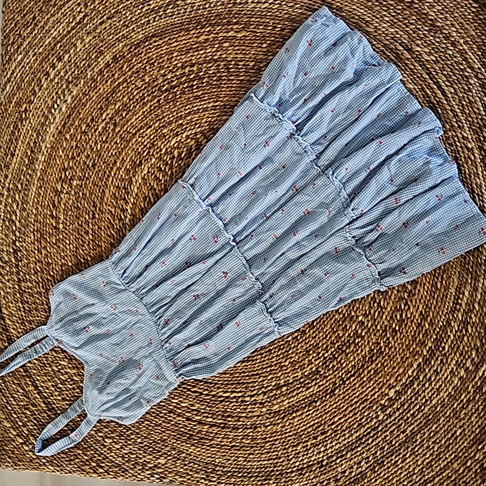 Junior's Size M Midi Sundress Blue & White Checks with Red Cherries Print